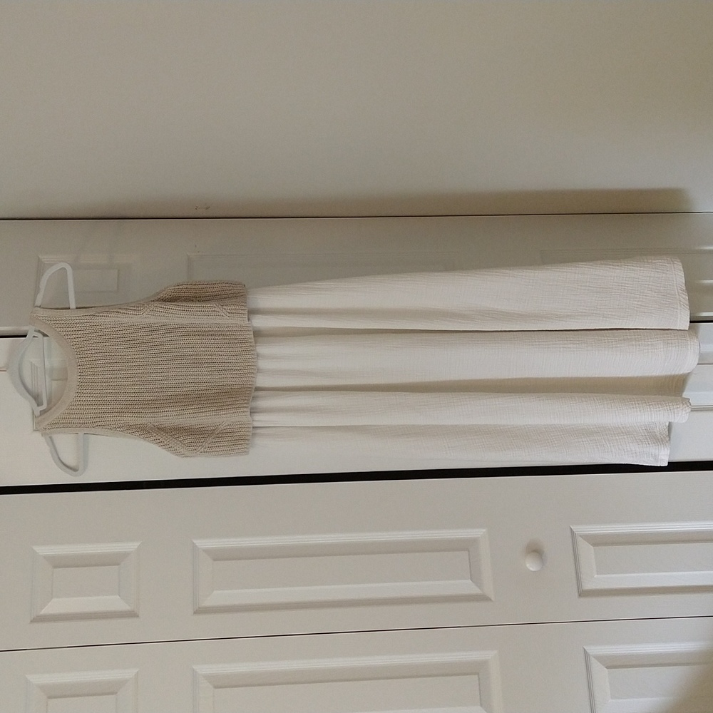 Anthropologie Moth Sandstone Layered Maxi Dress Knit Top Linen Blend Sz Medium